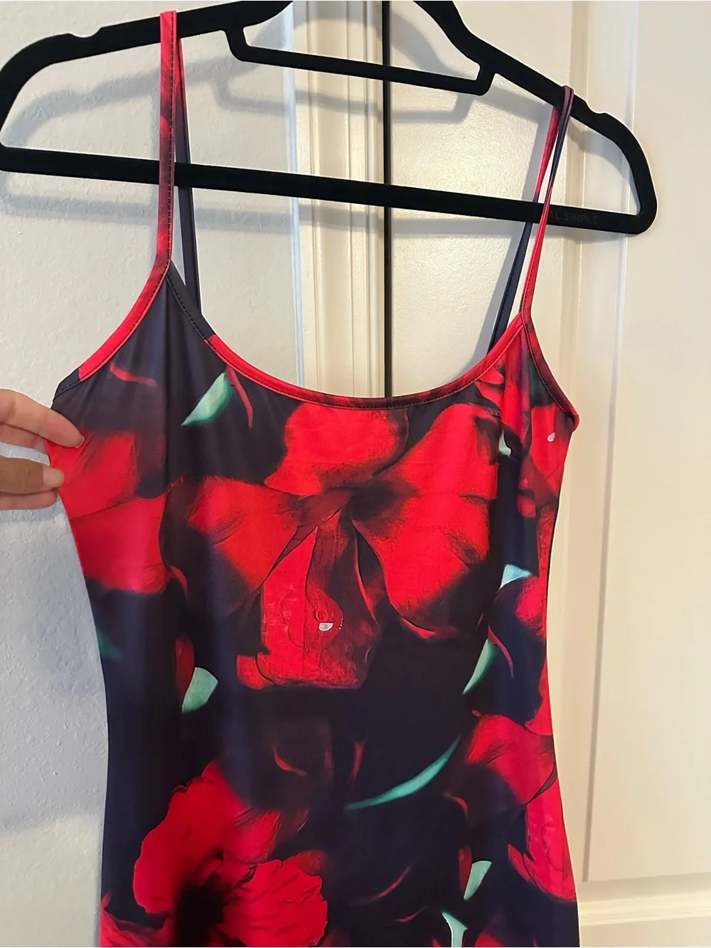 Red Floral Slip Dress - Sleek Spaghetti Strap Midi